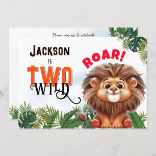 Lion Safari Two Wild Kids Birthday Party Invitation