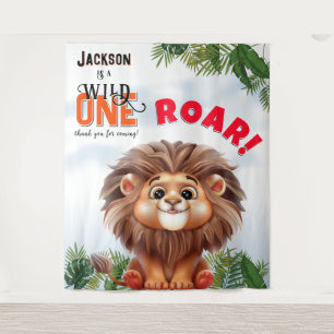 Lion Safari Wild One Kids Birthday Backdrop