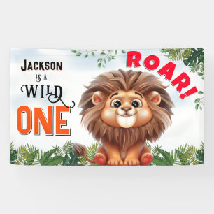 Lion Safari Wild One Kids Birthday Banner