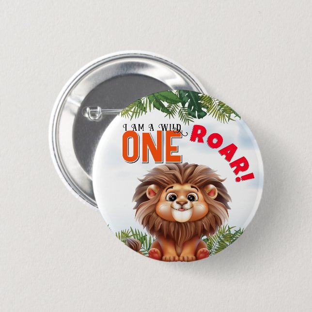 Lion Safari Wild One Kids Birthday Button (Front & Back)