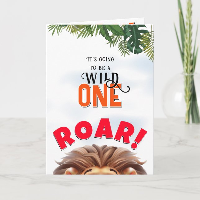 Lion Safari Wild One Kids First Birthday  Card (Front)