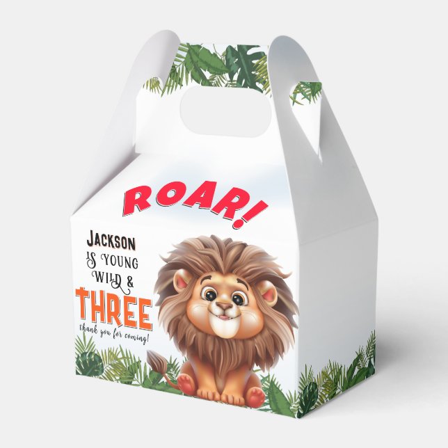 Lion Safari Wild & Three Kids Birthday Favor Box (Front Side)