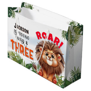 Lion Safari Wild & Three Kids Birthday Party Large Gift Bag