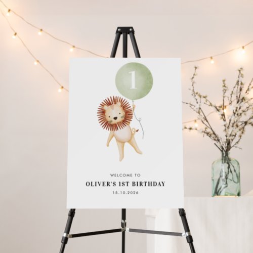 Lion Sage Green Balloon 1st Birthday Party Welcome Foam Board