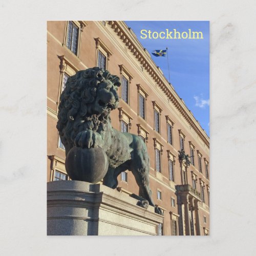 Lion Sculpture outside the Royal Palace Stockholm Postcard
