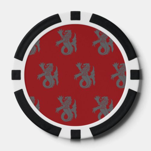 Lion Serpent Grey Red Poker Chips