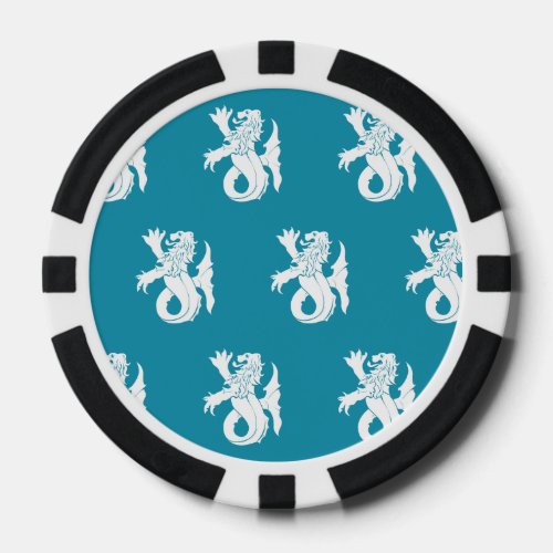 Lion Serpent White Blue Poker Chips