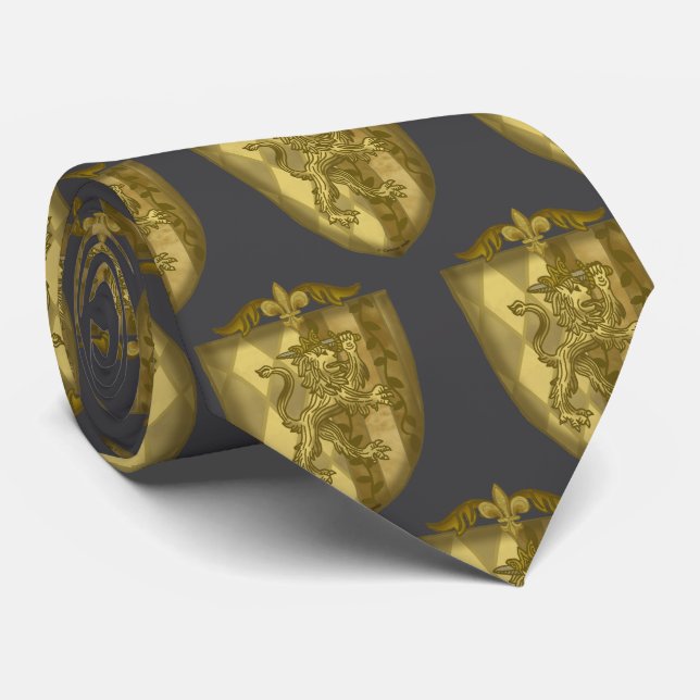 Lion Shield Family Crest  Neck Tie (Rolled)