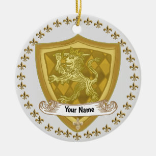 Lion Shield Family Crest Surname Ceramic Ornament