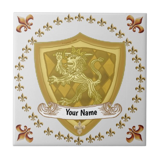 Lion Shield Family Crest Surname   Ceramic Tile (Front)