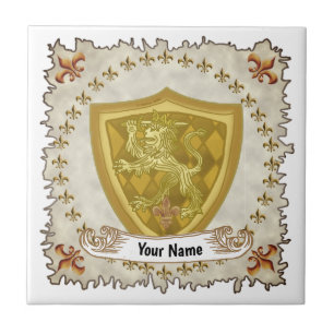 Lion Shield Family Crest Surname  Ceramic Tile
