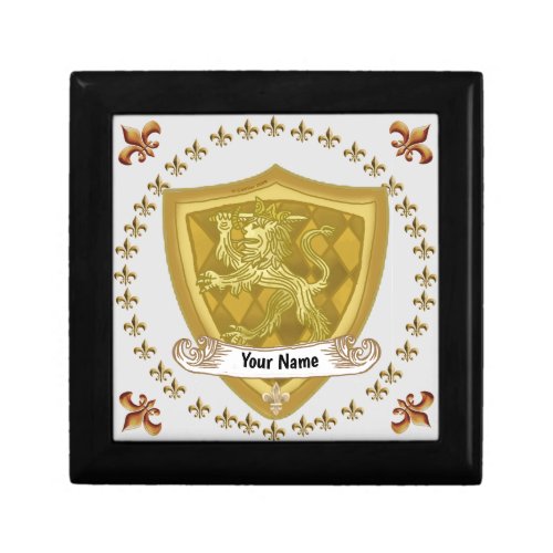 Lion Shield Family Crest Surname  Gift Box