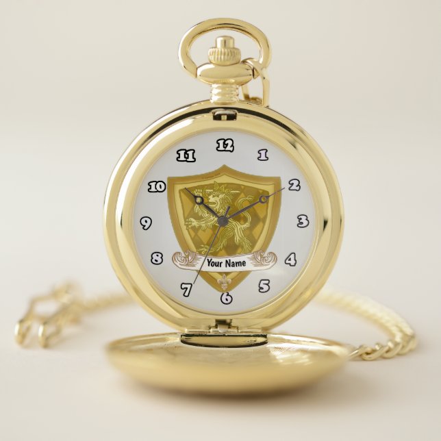 Lion Shield Family Crest Surname  Pocket Watch (Inside)