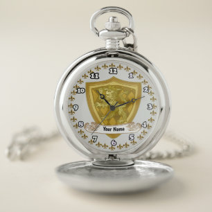 Lion Shield Family Crest Surname  Pocket Watch