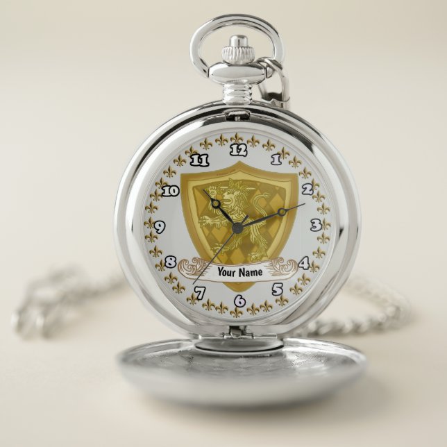 Lion Shield Family Crest Surname  Pocket Watch (Inside)