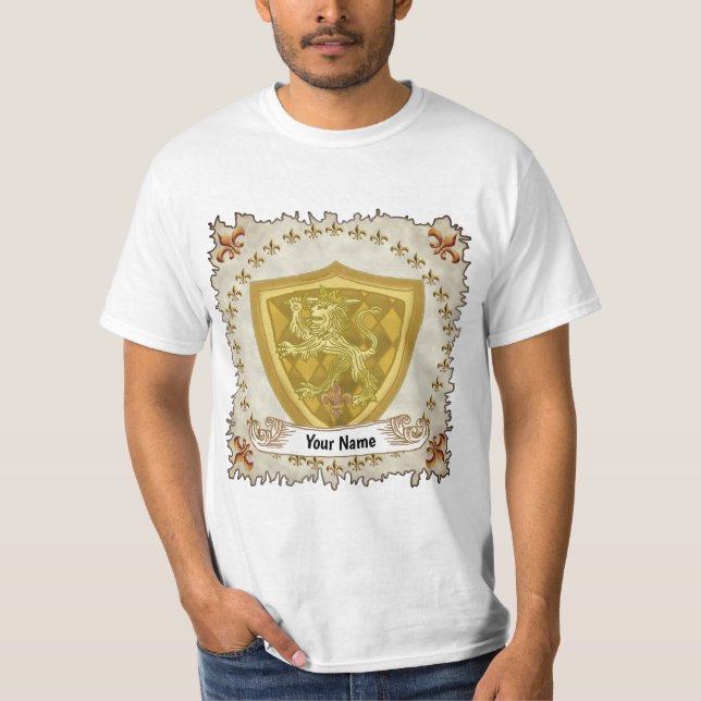Lion Shield Family Crest Surname  T-Shirt (Front)