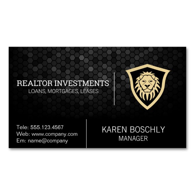 Lion Shield | Finance Logo Business Card Magnet (Front)