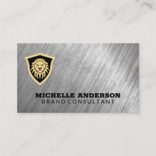 Lion Shield   Metal Texture Background Business Card