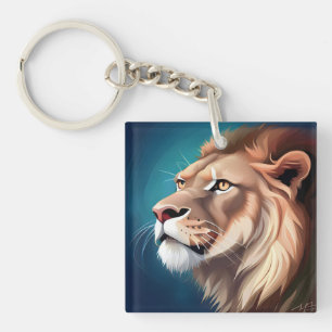 Lion Side Posed Portrait-56557 Keychain