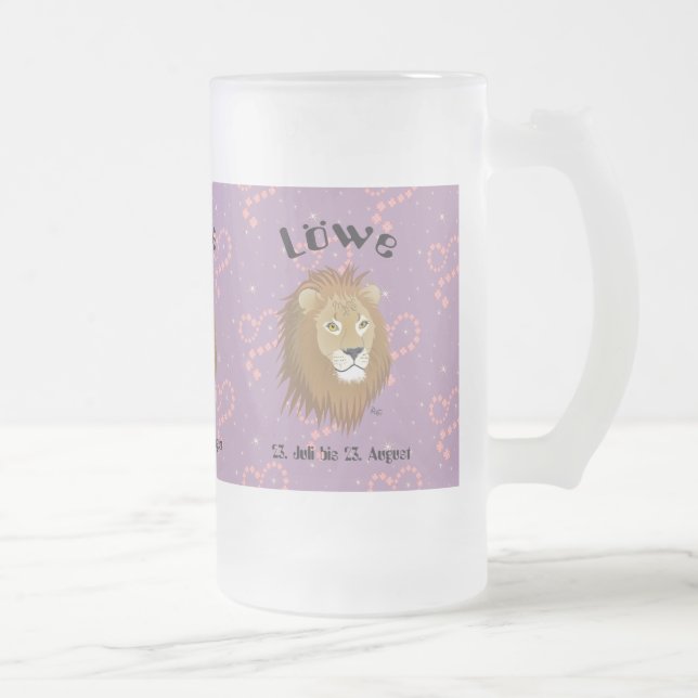lion - sign frosted glass beer mug (Right)