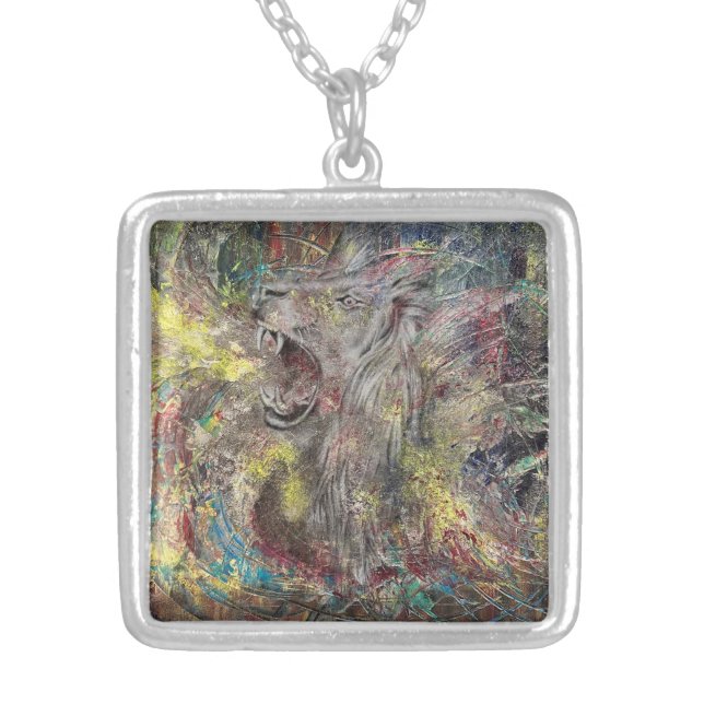 lion silver plated necklace (Front)