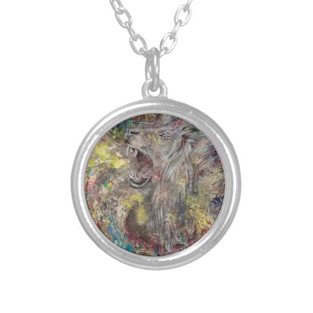 lion silver plated necklace (Front)