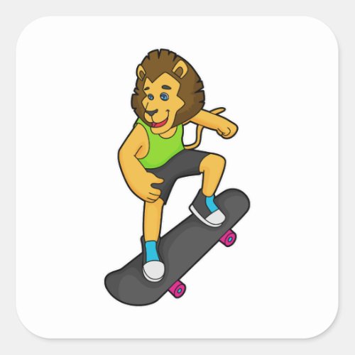 Lion Skater Skateboard Square Sticker