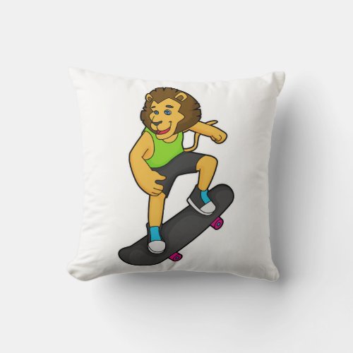 Lion Skater Skateboard Throw Pillow