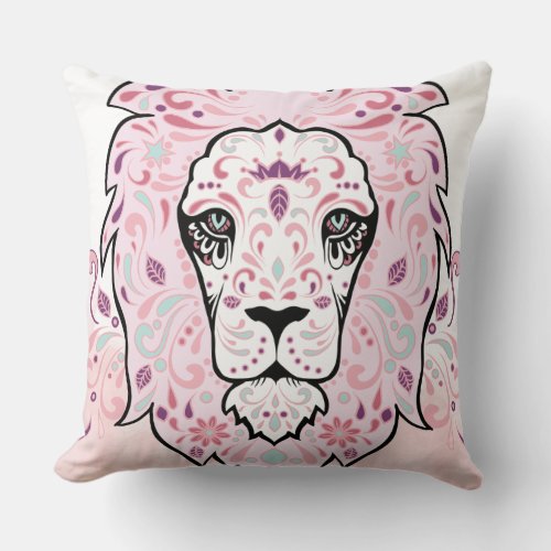 Lion Skull and Pink Purple Blue Mint Pillow