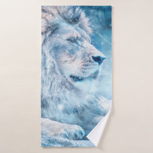Lion snow lying down art animal bath towel