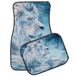 Lion snow lying down art animal car floor mat