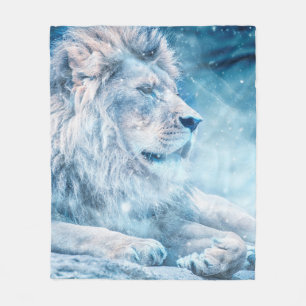 Lion snow lying down art animal fleece blanket