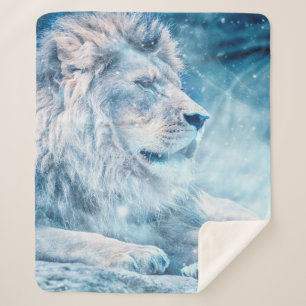 Lion snow lying down art animal sherpa blanket