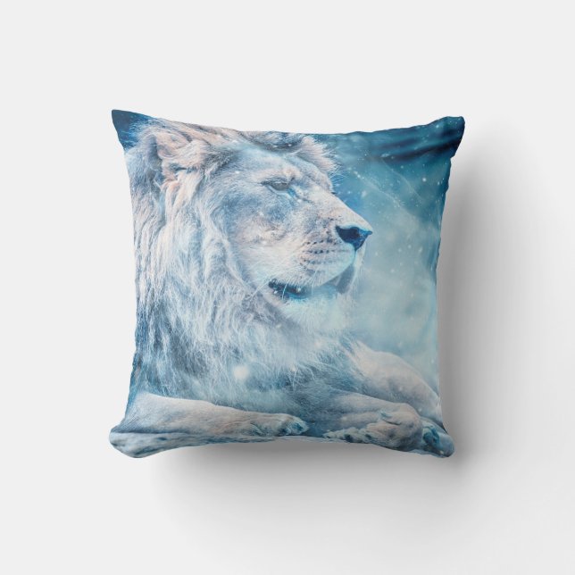 Lion snow lying down art animal throw pillow (Front)