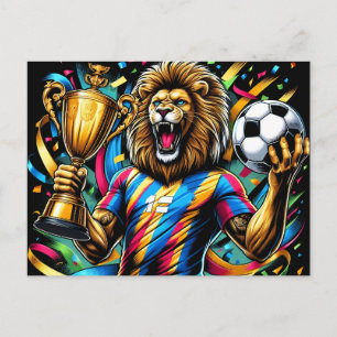 Lion Soccer Champion Trophy Football Victory Holiday Postcard
