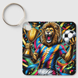 Lion Soccer Champion Trophy Football Victory Keychain