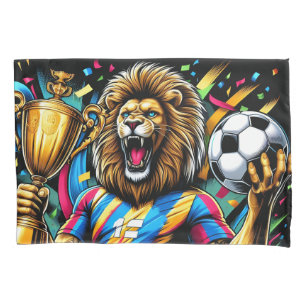 Lion Soccer Champion Trophy Football Victory Pillow Case