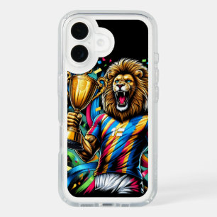 Lion Soccer Champion Trophy Football Victory iPhone 16 Case