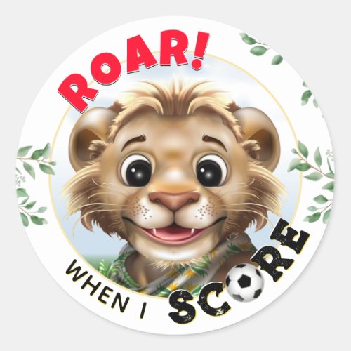 Lion Soccer Player Inspirational Classic Round Sticker