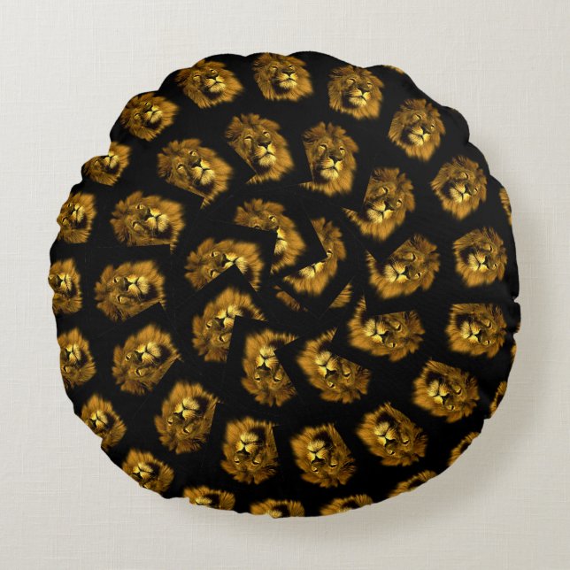 Lion Spiral Pattern Round Pillow (Front)