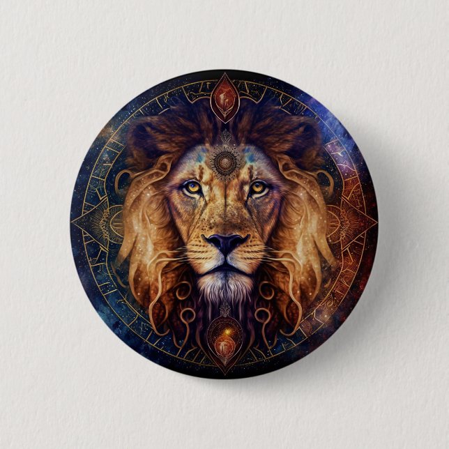 Lion Spirit Mandala Visionary Art Button (Front)