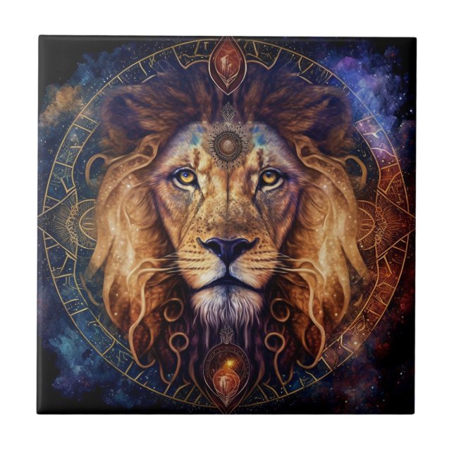 Lion Spirit Mandala Visionary Art Ceramic Tile (Front)