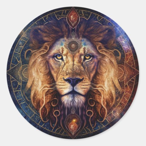 Lion Spirit Mandala Visionary Art Classic Round Sticker