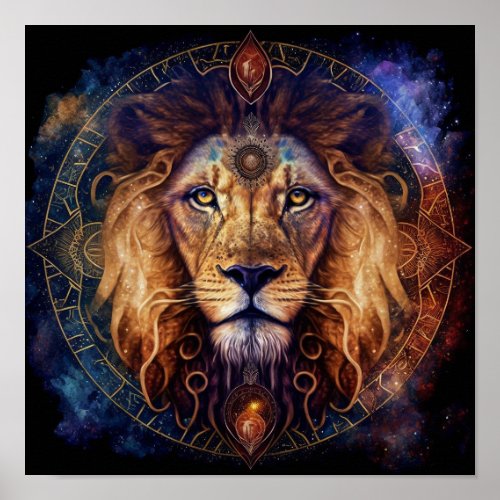 Lion Spirit Mandala Visionary Art Poster