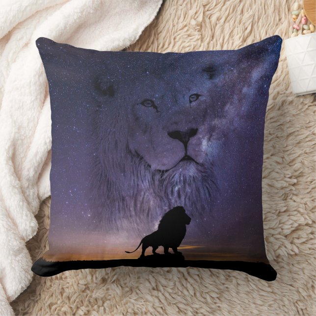 Lion Spirit & Silhouette African Sunset  Throw Pillow (Blanket)