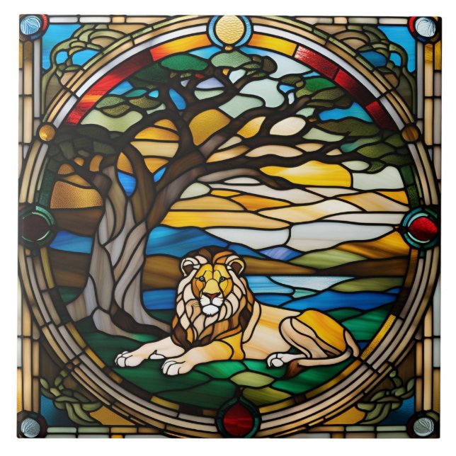 Lion Stained Glass Decorative Tile (Front)