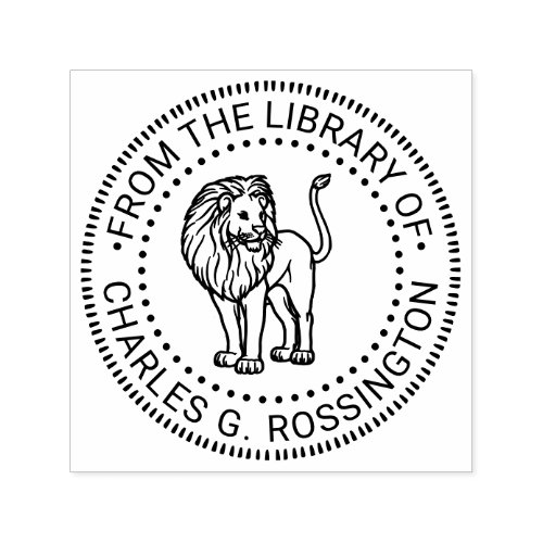 Lion Standing Round Library Book Name Self_inking Stamp