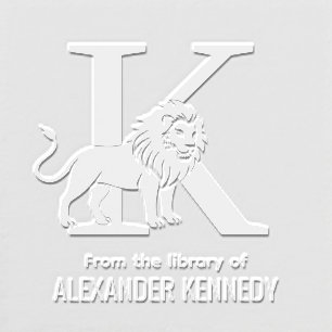Lion Standing Silh Over Single Initial Name Book Embosser