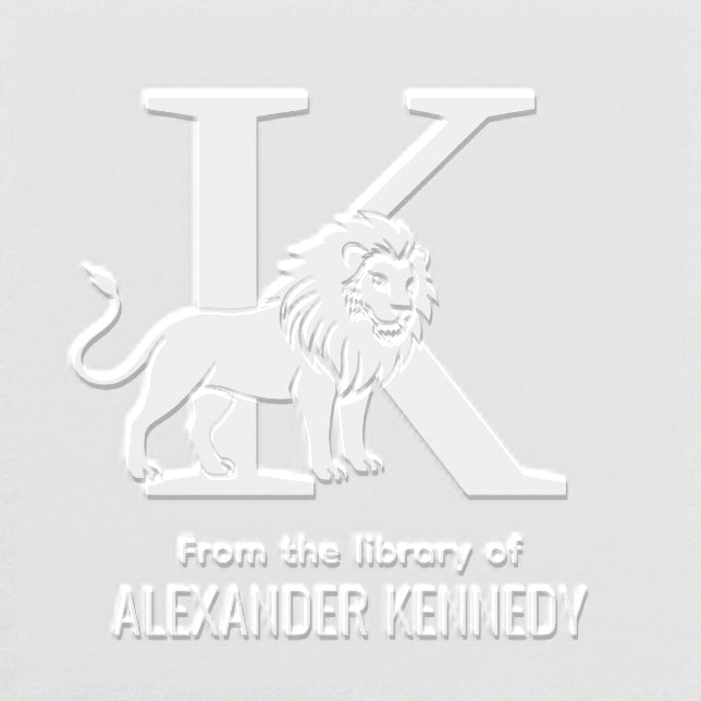 Lion Standing Silh Over Single Initial Name Book Embosser (Design)
