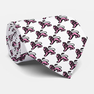 Lion Statant - Black with Pink on White Neck Tie